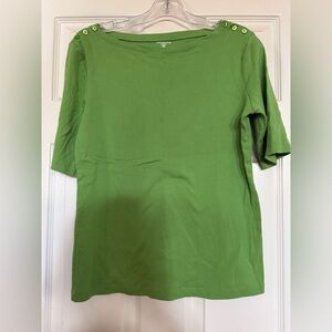 Green Button-Shoulder Women's Top